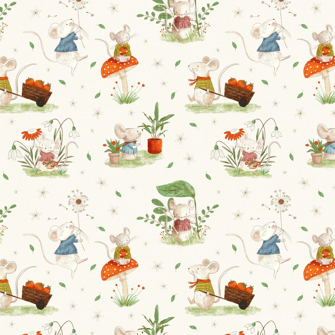 Whimsical Fields - Mice (Cream)