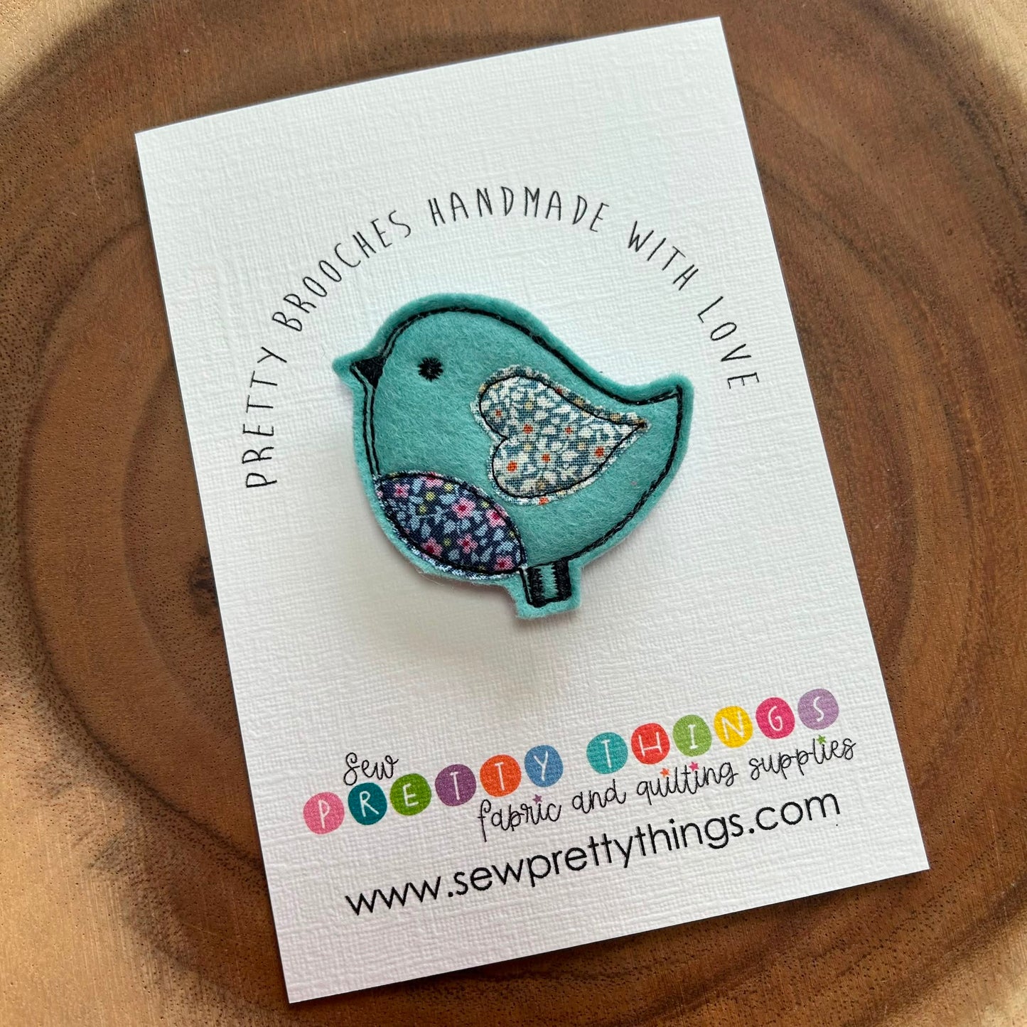 Brooch, Blue Bird, Felt and Tilda Fabric