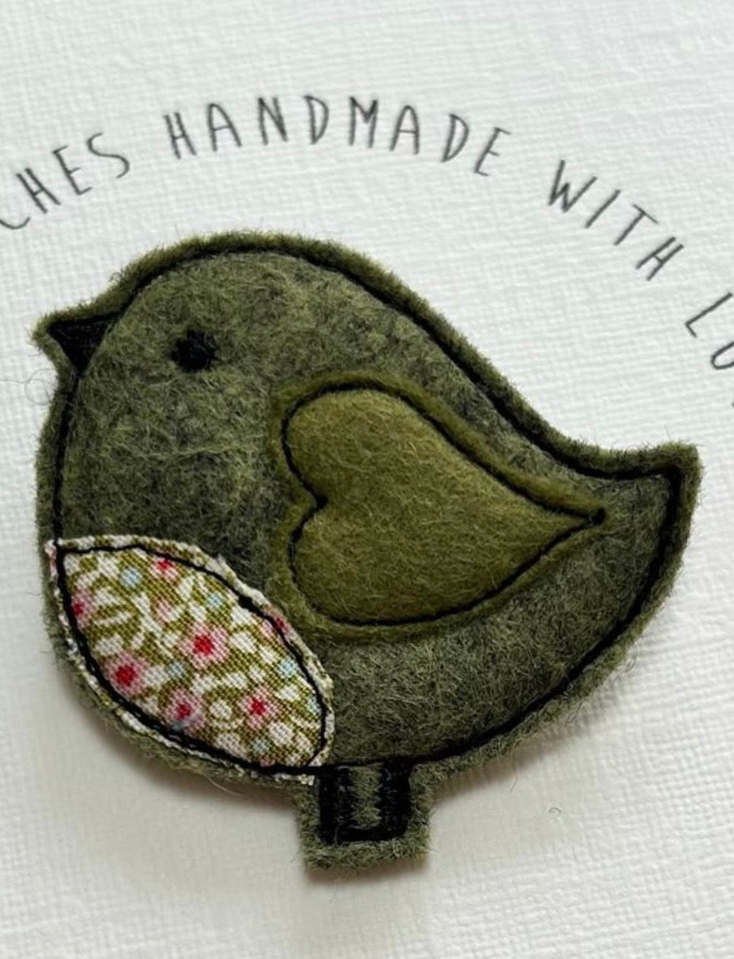 Brooch, Green Bird, felt