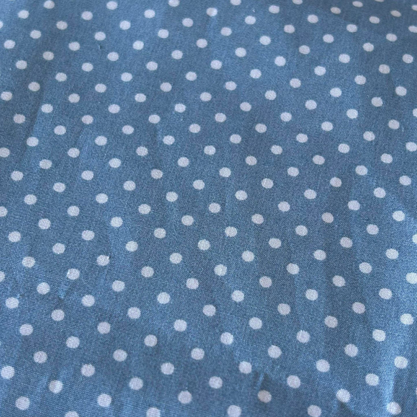 Cotton Poplin Mid Blue with 3mm white spots by Rose and Hubble