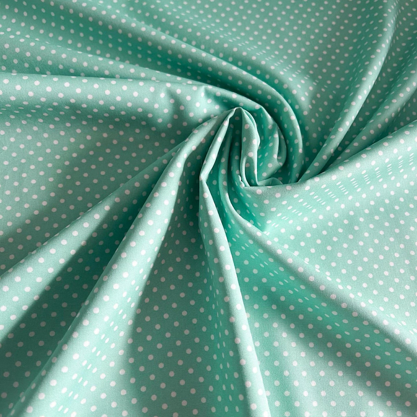 Cotton Poplin Light Green with 3mm white spots by Rose & Hubble