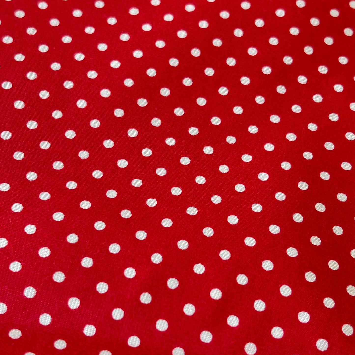 Cotton Poplin Red with 3mm white spots by Rose & Hubble