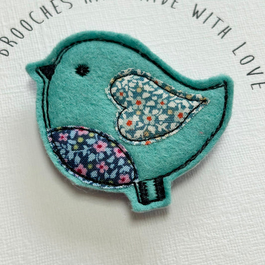 Brooch, Blue Bird, Felt and Tilda Fabric