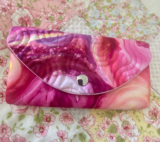 Popper Pouch Pink Quilted 9 x 4”
