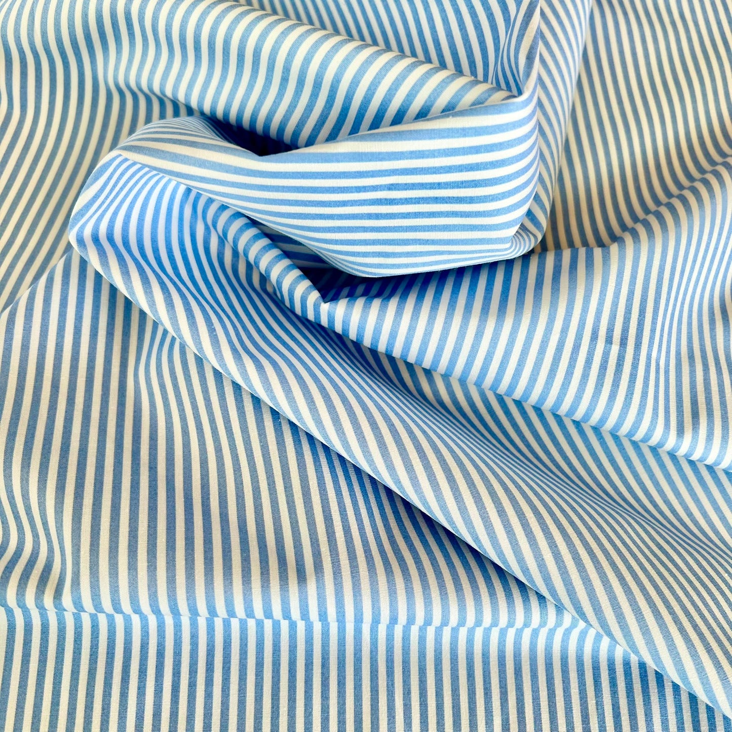 Cotton Poplin Light Blue/White 3mm stripe by Rose & Hubble