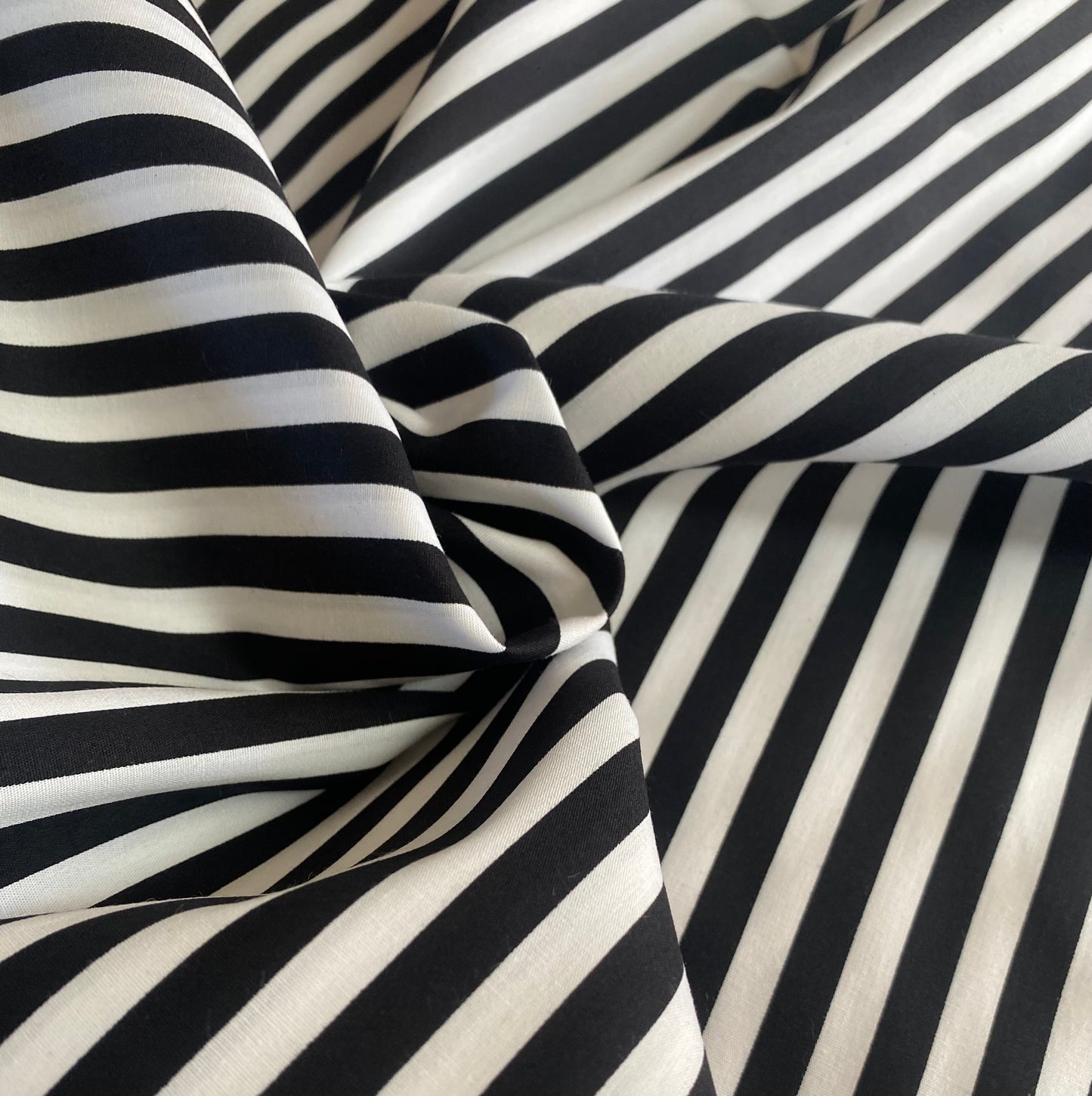 Cotton Poplin Black/White 6mm stripe by Rose & Hubble