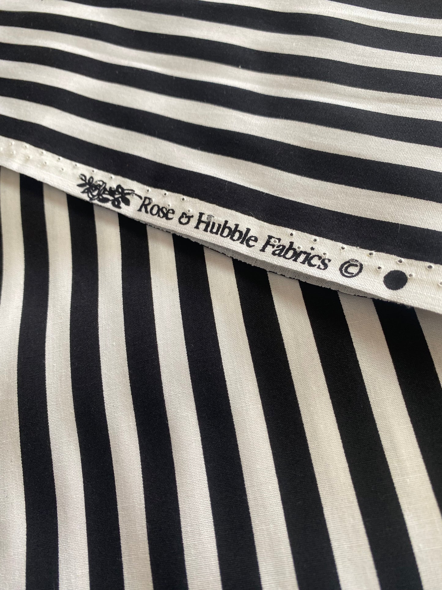 Cotton Poplin Black/White 6mm stripe by Rose & Hubble