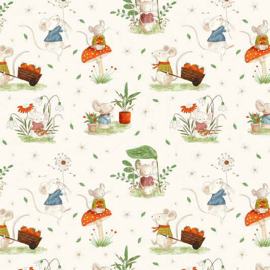 Whimsical Fields - Mice (Cream)
