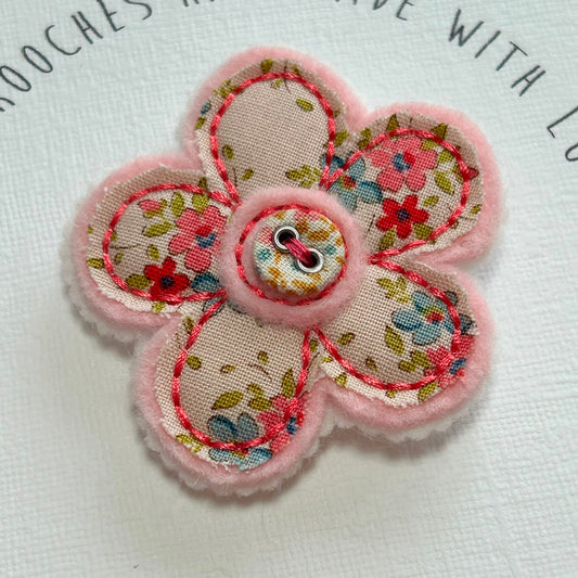 Brooch, Flower, Felt and Tilda Fabric