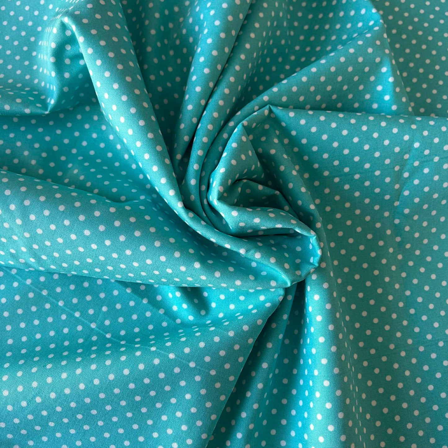 Cotton Poplin Light Turquoise with 3mm white spots by Rose & Hubble