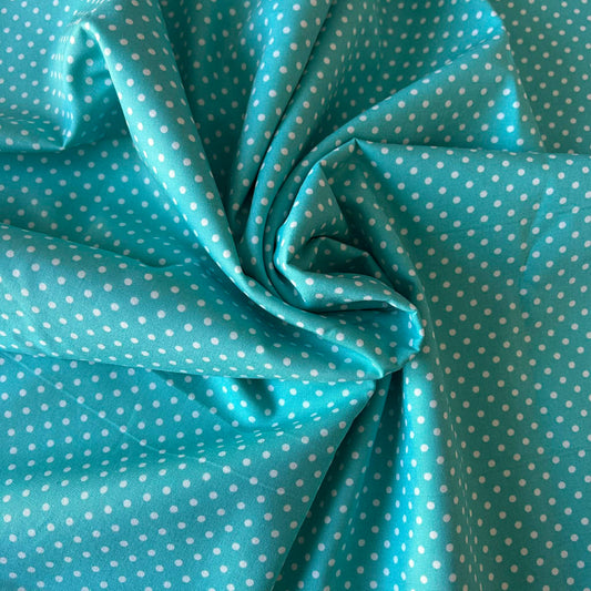 Cotton Poplin Light Turquoise with 3mm white spots by Rose & Hubble