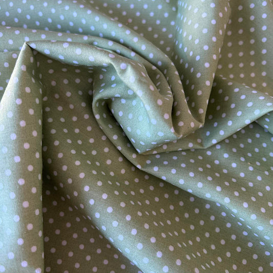 Cotton Poplin Meadow Green with 3mm white spots by Rose & Hubble