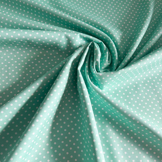 Cotton Poplin Light Green with 3mm white spots by Rose & Hubble