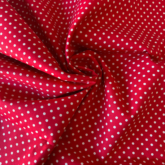 Cotton Poplin Red with 3mm white spots by Rose & Hubble